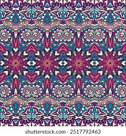 Patrón de doodle festivo tribal étnico para tela. Abstractas geométrico colorido sin fisuras patrón ornamental. Diseño mexicano.