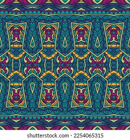Ethnic tribal festive pattern. Abstract geometric playful colorful seamless mandala zentangle inspired ornamental. Mexican design