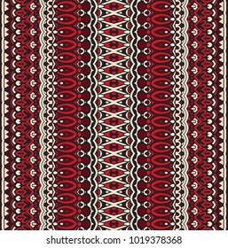 ethnisches Stammesmuster für Stoff. Abstrakte geometrische bunte nahtlose Muster ornamental. in Rot-Weiß und Schwarz
