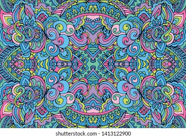Ethnic tribal festive pattern for fabric. Abstract Doodle style seamless pattern ornamental. Mexican design
