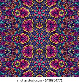 Ethnic tribal festive pattern for fabric. Abstract geometric floral doodle colorful seamless pattern ornamental. Mexican design