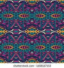 Ethnic tribal festive pattern for fabric. Abstract Doodle style seamless pattern ornamental. Mexican design