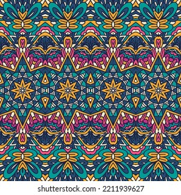Ethnic tribal festive pattern for fabric. Abstract geometric mosaic art colorful seamless pattern ornamental. Mexican design mandala star.