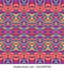 Ethnic tribal festive pattern for fabric. Abstract geometric colorful seamless pattern ornamental. Mexican psychedelic mayan design.