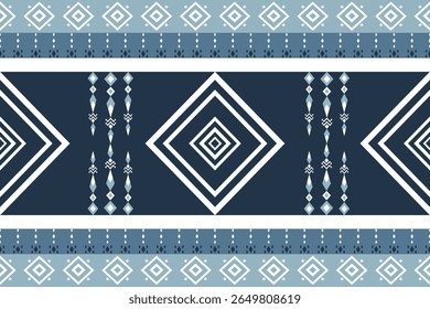 Etnia tribal padrão de diamante geométrico em tons azuis sem emenda Vetor Design têxtil