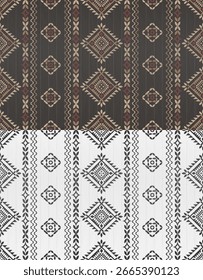 Etnia tribal padrão geométrico sem costura mexicano, ameríndio, navajo, sudoeste, escandinavo, estilo com motivos de diamante 2 em 1 cor e preto e branco design para impressão têxtil