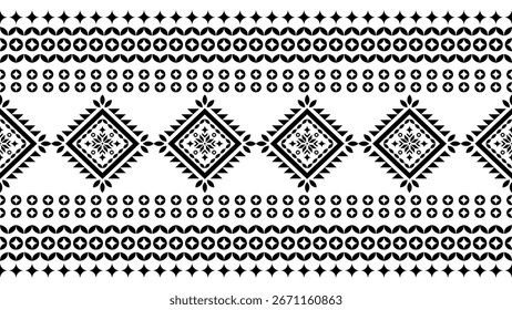 Ethnic tribal geometric seamless pattern Aztec, Native American, Navajo, Southwestern style black and white design for textile printing