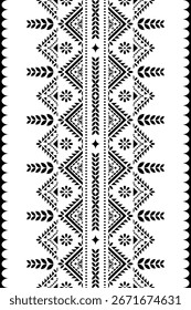 Ethnic tribal geometric seamless pattern Aztec, Native American, Navajo, Southwestern style black and white design for textile printing