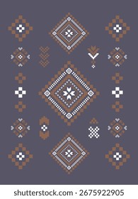 Ethnic tribal geometric seamless pattern Aztec, Native American, Navajo, Southwestern Pixel art style color design for textile printing