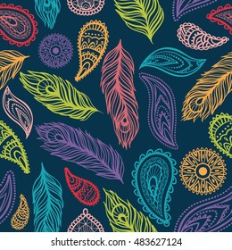 Ethnic tribal geometrical pattern, seamless background. Handdrawn, trendy colors