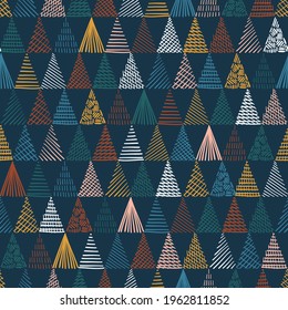 Ethnische Stammballen-Herringbone-Dreieck Nahtlose Muster. Handgezeichnete Dreiecke für Doodle. Abstrakter, geometrischer, visueller Hintergrund