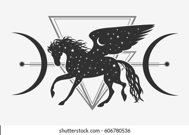 Ethnic tribal Horse. Spiritual, esoteric, totem animal symbol. For t-shirt, bag, postcard,and logo. Tattoo design