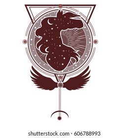 Ethnic tribal Horse. Spiritual, esoteric, totem animal symbol. For t-shirt, bag, postcard,and logo. Tattoo design