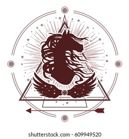 Ethnic tribal Horse. Spiritual, esoteric, totem animal symbol. For t-shirt, bag, postcard,and logo. Tattoo design