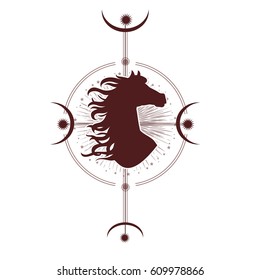 Ethnic tribal Horse. Spiritual, esoteric, totem animal symbol. For t-shirt, bag, postcard,and logo. Tattoo design