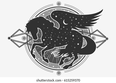 Ethnic tribal Horse. Spiritual, esoteric, totem animal symbol. For t-shirt, bag, postcard,and logo. Tattoo design