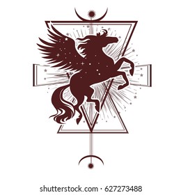 Ethnic tribal Horse. Spiritual, esoteric, totem animal symbol. For t-shirt, bag, postcard,and logo. Tattoo design