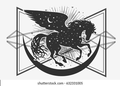 Ethnic tribal Horse. Spiritual, esoteric, totem animal symbol. For t-shirt, bag, postcard,and logo. Tattoo design