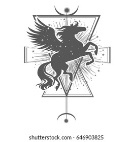 Ethnic tribal Horse. Spiritual, esoteric, totem animal symbol. For t-shirt, bag, postcard,and logo. Tattoo design