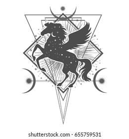 Ethnic tribal Horse. Spiritual, esoteric, totem animal symbol. For t-shirt, bag, postcard,and logo. Tattoo design