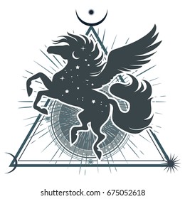 Ethnic tribal Horse. Spiritual, esoteric, totem animal symbol. For t-shirt, bag, postcard,and logo. Tattoo design