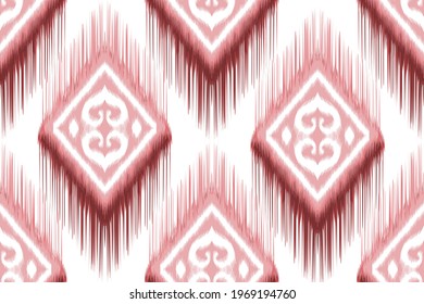 Ethnic tribal ikat seamless pattern design. Aztec fabric carpet mandala ornament chevron textile wallpaper decoration. Indian geometric fabric African American texture vector illustrations background 