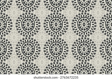 Ethnic Tribal Ikat Vector Background, Black and White Geometric Mandala Seamless Pattern, Minimalist Folk Art Ornament for Fabric Prints, Wrapping Paper, and Digital Scrapbooking