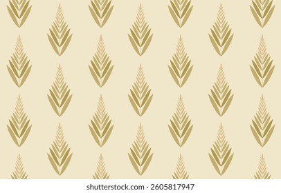 Ethnic tribal leaf plant beige background. Seamless tribal pattern, folk embroidery, tradition geometric  ornament. Traditional design for fabric, textile, print, rug, paper