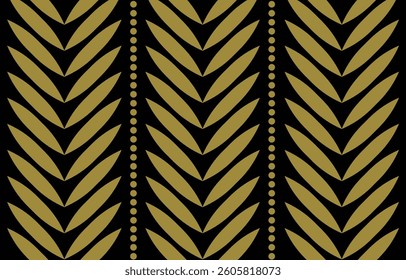 Ethnic tribal leaf plant black and gold stripe  background. Seamless tribal pattern, folk embroidery, tradition geometric leaf ornament. Traditional design for fabric, textile, print, rug, paper