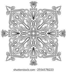 ethnic tribal mandala Line art for coloring book on a white background