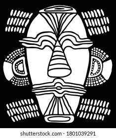 Ethnic tribal mask. traditional ritual mask native shamans of ancient tribes and religions Voodoo Africa, America and Australia. Black and white hand drawn vector illustration.