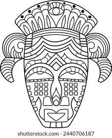 Ethnic tribal mask. Zen art. Hand-drawn.  Coloring book page.Vector illustration.