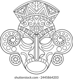 Ethnic tribal mask. Zen art. Hand-drawn.  Coloring book page.Vector illustration.