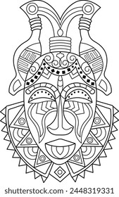 Ethnic tribal mask. Zen art. Hand-drawn.  Coloring book page.Vector illustration.