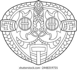 Ethnic tribal mask. Zen art. Hand-drawn.  Coloring book page.Vector illustration.