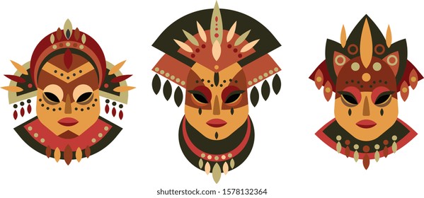 Ethnic tribal masks vector set