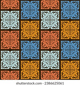 Patrón inca del vector inca de la tribu étnica mexicana. Ornamento geométrico tradicional de Boho. Resumen Mosaico cuadrado Formas coloridas fondo