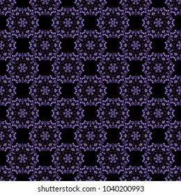 Ethnic and tribal motifs. Embroidery - seamless ornament. Colored flowers, Mandalas and elements in a black, violet and gray colors. Vector print in the bohemian style.