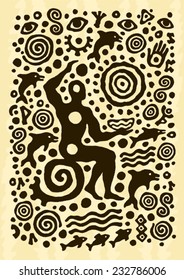 ethnic tribal native prehistoric shaman dolphin symbol  