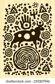 ethnic tribal native prehistoric witch shaman bull labyrinth symbol