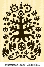ethnic tribal native prehistoric witch shaman tree bird drum dance symbol 