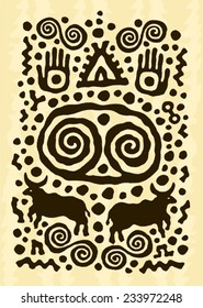 ethnic tribal native prehistoric witch shaman bull spiral hand symbol