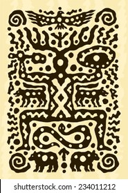 ethnic tribal native prehistoric witch shaman dance drum bird wolf bear symbol