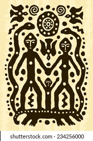 ethnic tribal native prehistoric witch shaman Family man woman child spirit dance symbol  
