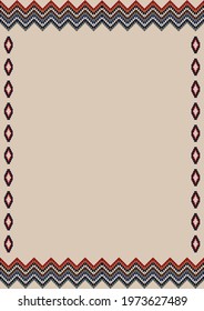 Ethnic tribal pattern background with copy space for text. Native Indian border ornament with Navajo design elements. Design template for greeting card, brochure, menu, flier, banner. 