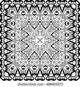 Ethnic tribal pattern. Black and white vector background. Coloring book page