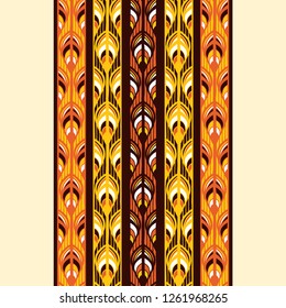 Ethnic tribal pattern border seamless. African fabric animal feather texture.