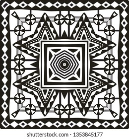 ethnic and tribal pattern. Hand drawn ornamental stripes. Black and white print for your textiles. Vector geometric background