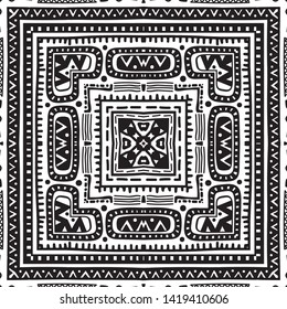 ethnic and tribal pattern. Hand drawn ornamental stripes. Black and white print for your textiles. Vector geometric background