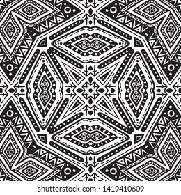 ethnic and tribal pattern. Hand drawn ornamental stripes. Black and white print for your textiles. Vector geometric background
